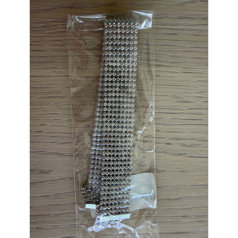 Silver Tone Rhinestone Choker Necklace Wide Crystal Mesh Sparkle Band NWT - Picture 3 of 3